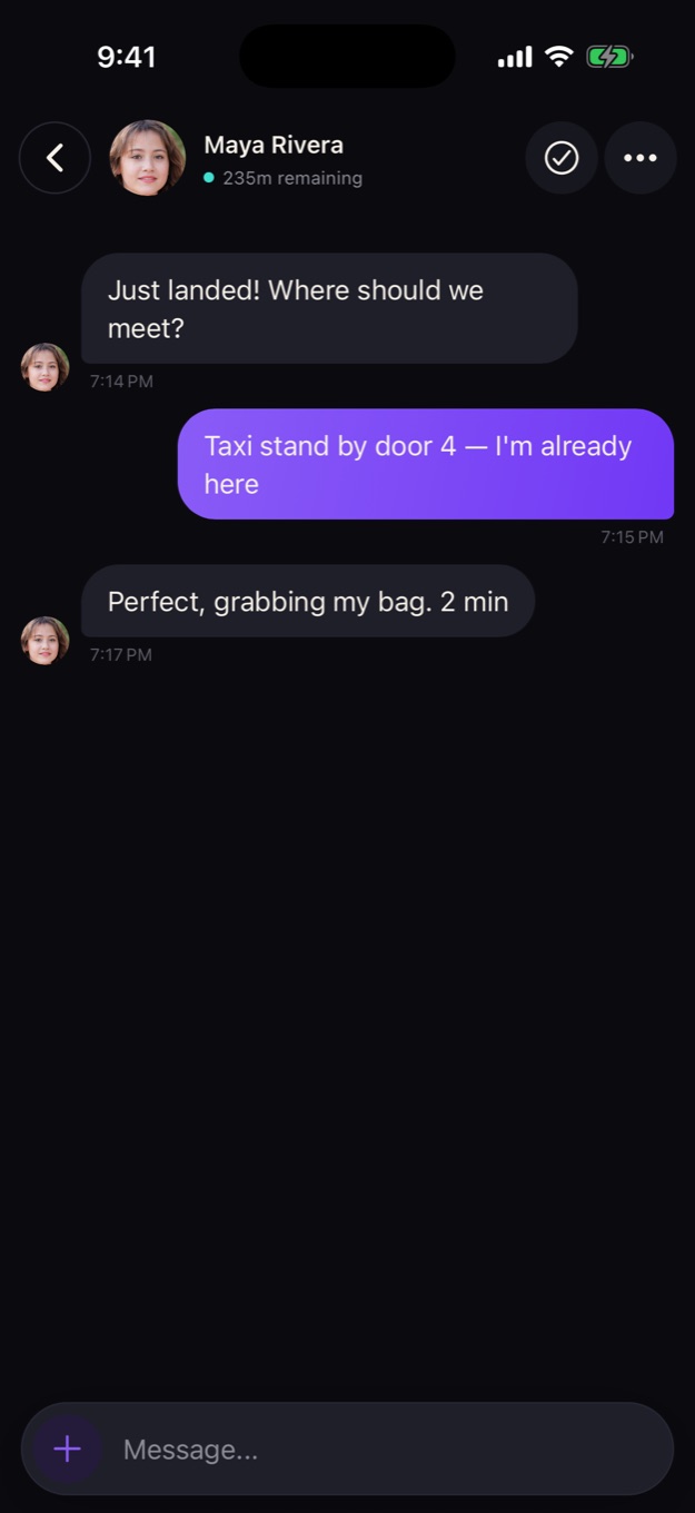 1wagon trip chat with Maya Rivera coordinating a shared taxi pickup